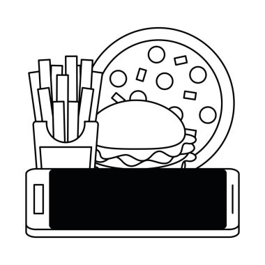 Online yemek sipariş ve teslimat siyah ve beyaz