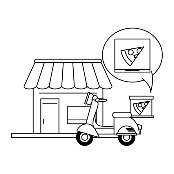 Pizza entrega de comida rápida blanco y negro — Archivo Imágenes Vectoriales
