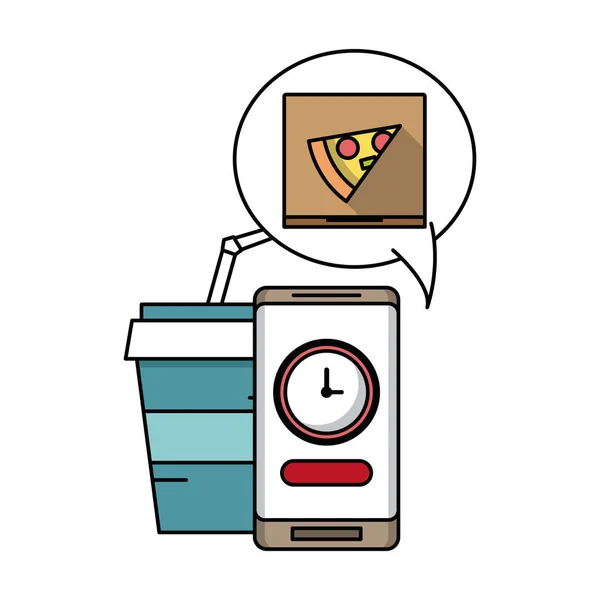 Comida Entrega Línea Pizza Soda Smartphone Vector Ilustración Diseño Gráfico — Archivo Imágenes Vectoriales