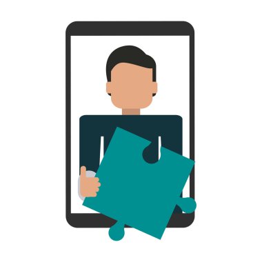 Jigsaw smartphone ekran vektör çizim grafik tasarım üzerinde tutan adam