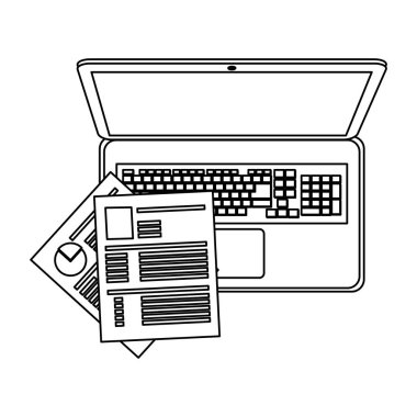 Dizüstü bilgisayar ve iş siyah ve beyaz