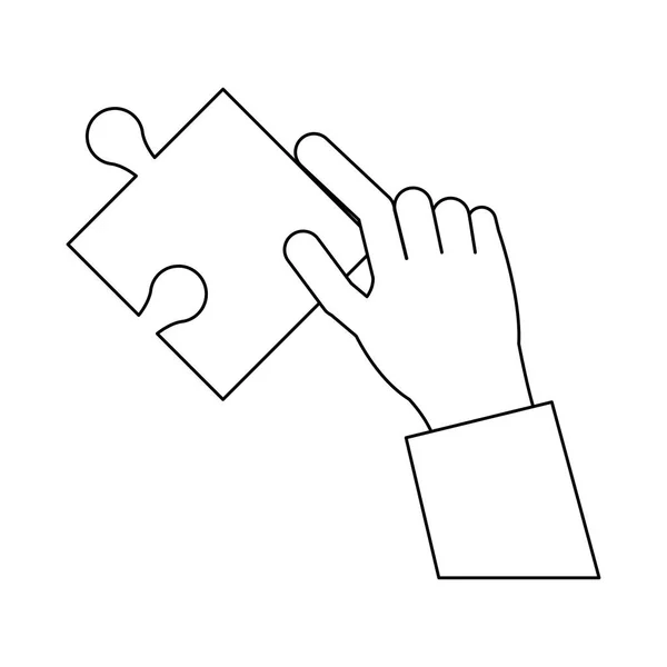 Hand with jigsaw black and white — Stock Vector