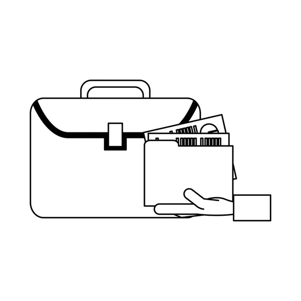 Tas kantor bisnis dan dokumen hitam-putih - Stok Vektor