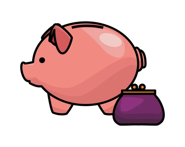 Piggy en munten portemonnee — Stockvector