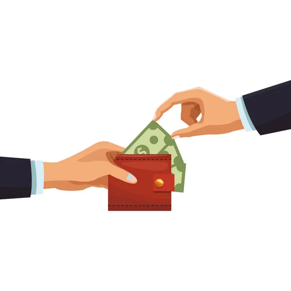 Hommes d'affaires mains avec de l'argent dans le portefeuille — Image vectorielle