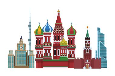 Rus ilgili binalar aziz basil naberezhnaya işçinin lomonosov Üniversitesi ostankino beyaz arka plan vektör çizim grafik tasarım