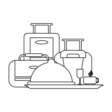 Otel Bagaj ve restoran sembol siyah ve beyaz