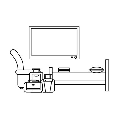 Otel odası ile yatak ve Bagaj siyah ve beyaz
