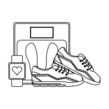 Spor salonu ve fitness öğeleri siyah ve beyaz