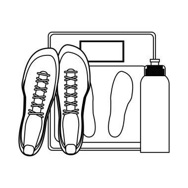 Spor salonu ve fitness öğeleri siyah ve beyaz