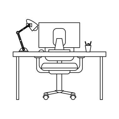 Ofis masası bilgisayar siyah ve beyaz