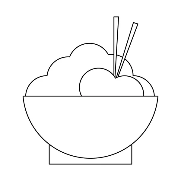 Nasi biwl dengan sumpit hitam dan putih - Stok Vektor
