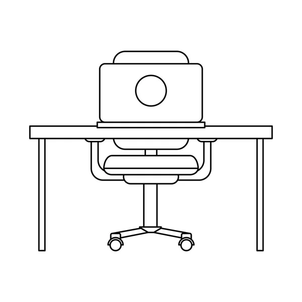 Escritorio de oficina con computadora en blanco y negro — Vector de stock