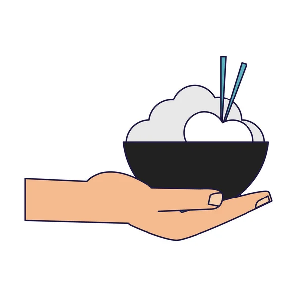 Рука с рисом в миске — стоковый вектор