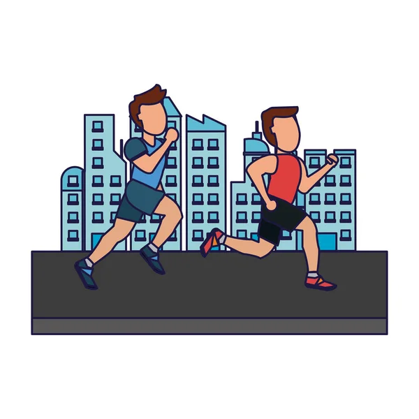 Fitness férfiak a city kék vonalak — Stock Vector