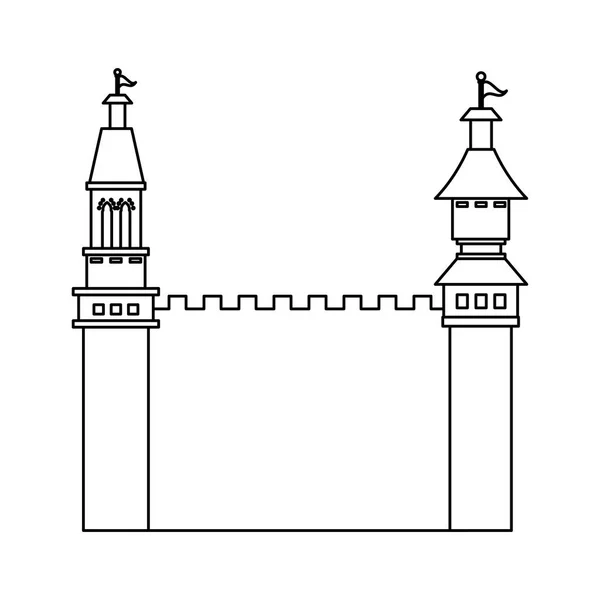 Středověký hrad stavební černá a bílá — Stockový vektor