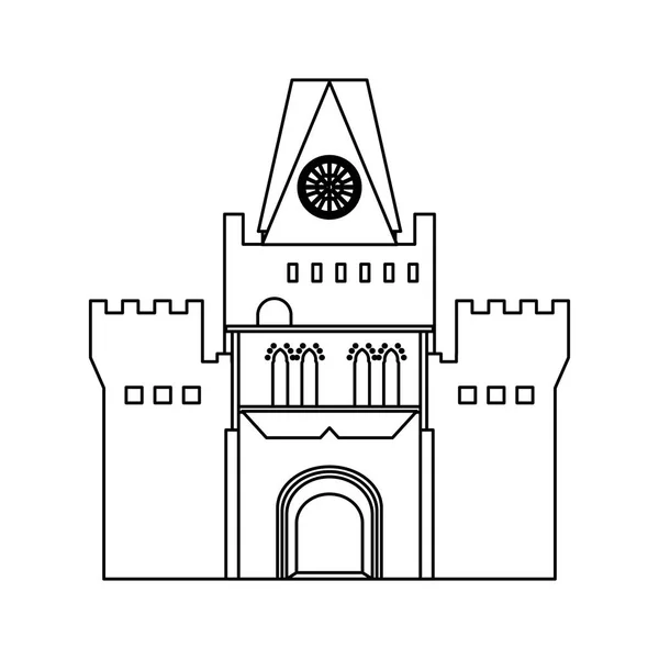 Bâtiment médiéval du château noir et blanc — Image vectorielle