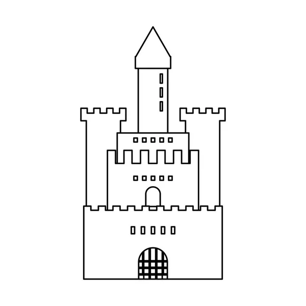 Bâtiment médiéval du château noir et blanc — Image vectorielle