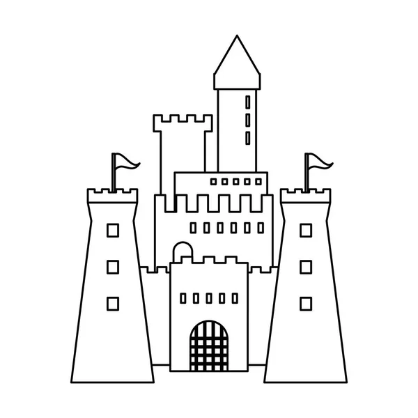 Edificio del castillo medieval blanco y negro — Vector de stock