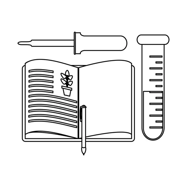 Wissenschaftliche Experimente und Untersuchungen schwarz auf weiß — Stockvektor