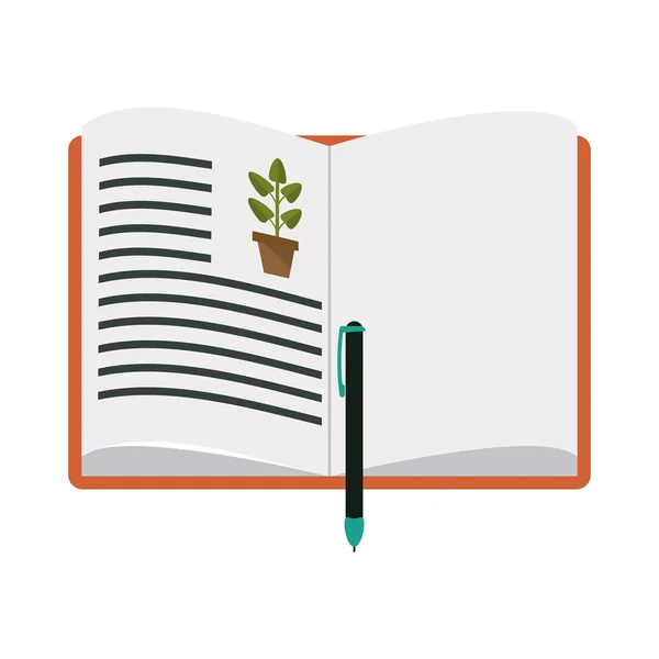 Libro de jardinería abierto con pluma — Vector de stock