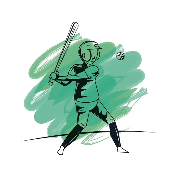 Joueur Baseball Avec Batte Balle Sur Fond Grunge Illustration Vectorielle — Image vectorielle