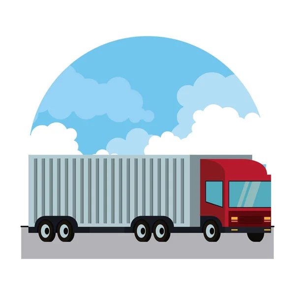 Lastkraftwagen Mit Container Über Wolken Vektorillustration Grafik Design — Stockvektor