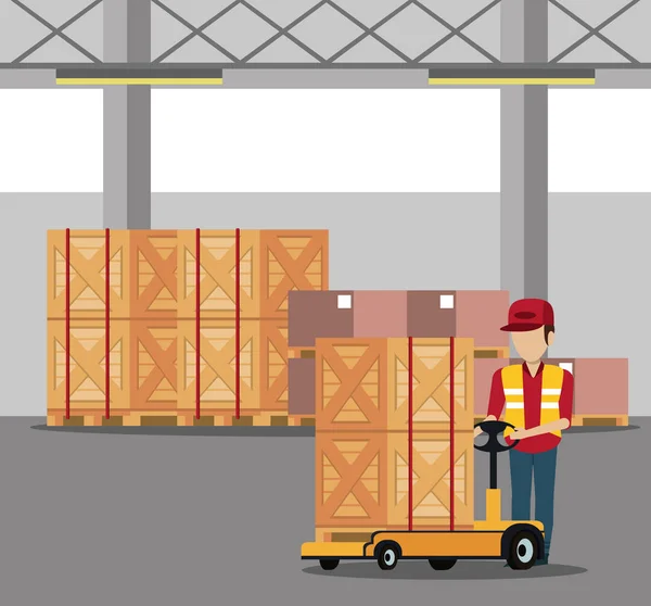 Courier working in warehouse — Stock Vector