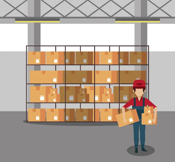 Courrier travaillant en entrepôt — Image vectorielle