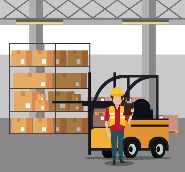 Courier working in warehouse — Stock Vector