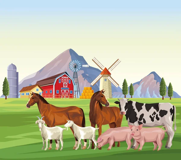 Çiftlik hayvanları karikatürler — Stok Vektör