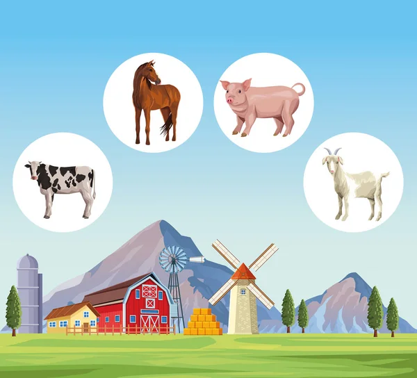 Animali da fattoria cartoni animati — Vettoriale Stock