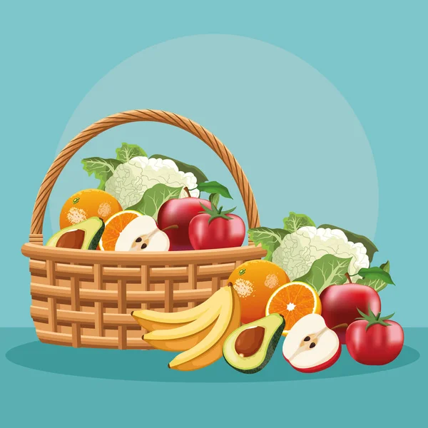 Buah-buahan dan sayuran dalam keranjang - Stok Vektor