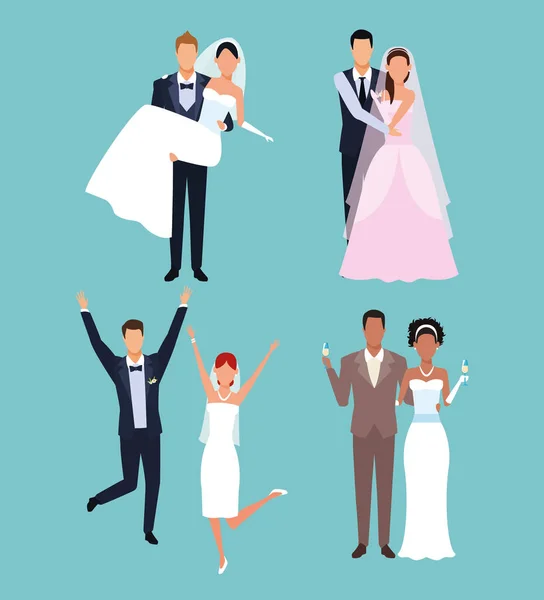 Jeu de dessins animés de mariage — Image vectorielle