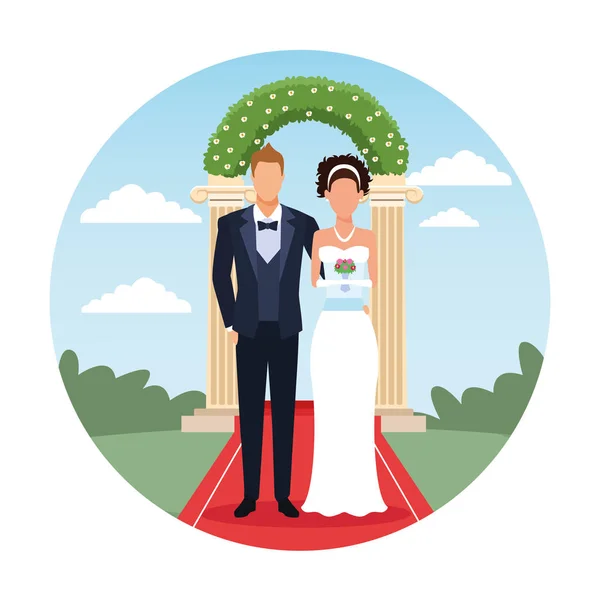 Pareja de boda dibujos animados — Vector de stock