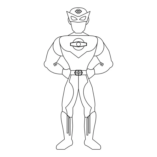 Caricatura de personaje de superhéroe en blanco y negro — Archivo Imágenes Vectoriales