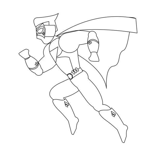 Caricature personnage de super-héros en noir et blanc — Image vectorielle