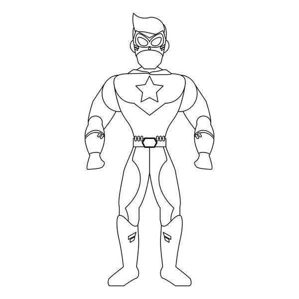 Caricatura de personaje de superhéroe en blanco y negro — Archivo Imágenes Vectoriales