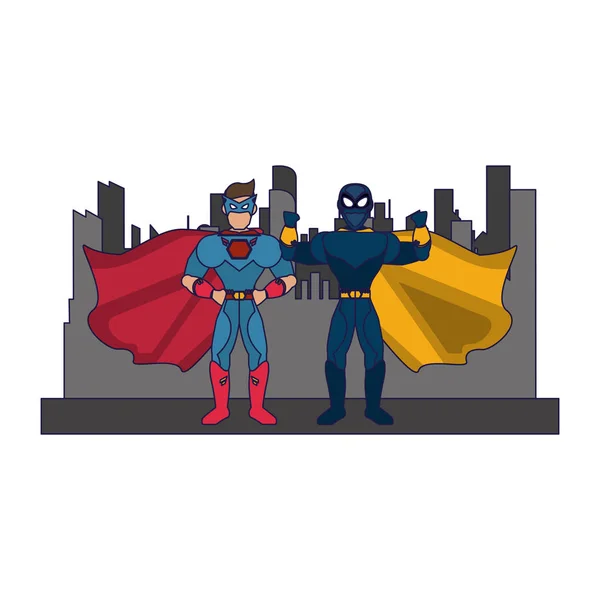 Підвищення Superheros пару символів — стоковий вектор