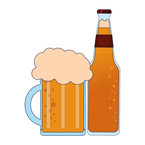 Bira şişe ve bardak — Stok Vektör