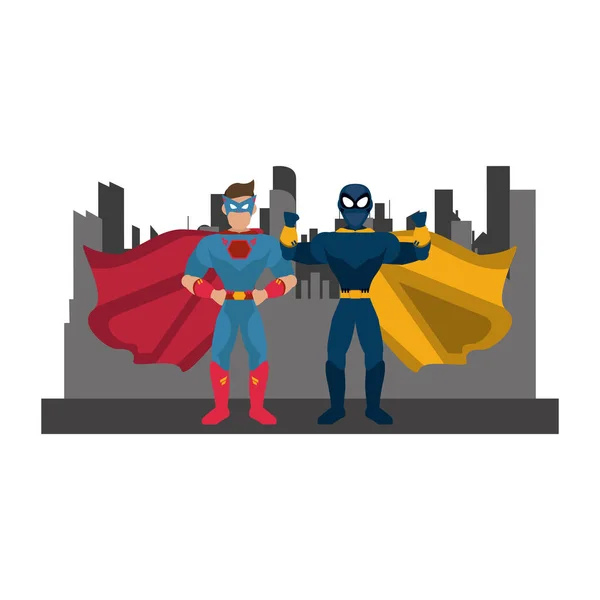 Superhéroes pareja personajes — Vector de stock