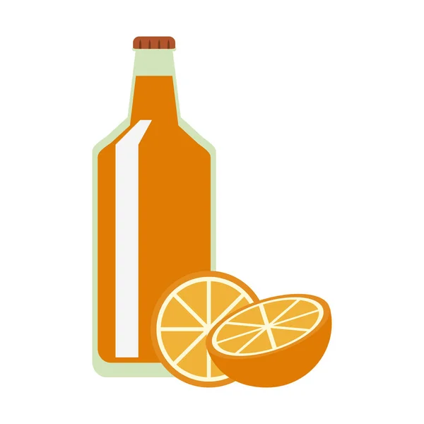 Jus d'oranje en bouteille avec fruits — Image vectorielle