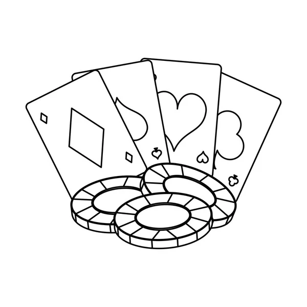 Jeux et éléments de poker en noir et blanc — Image vectorielle