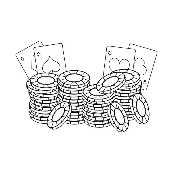 Giochi ed elementi di poker in bianco e nero — Vettoriale Stock