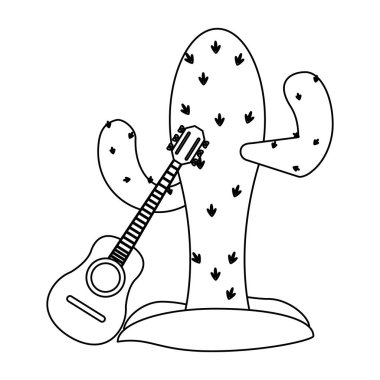 Kaktüs ve akustik gitar siyah beyaz