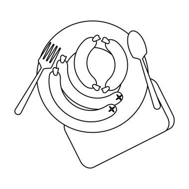 Sosis çanak çatal bıçak takımı siyah ve beyaz ile üzerinde