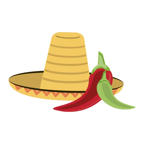 Μεξικάνικο καπέλο και chillis — Διανυσματικό Αρχείο