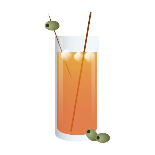 Coktail with olive in straw — Stock Vector