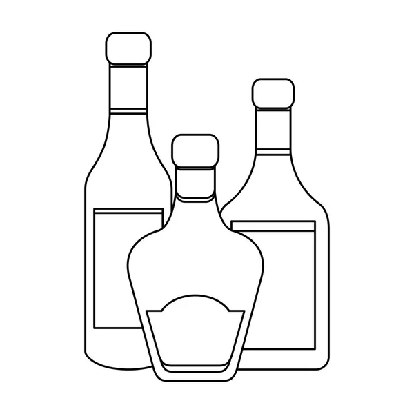 Ensemble de bouteilles d'alcool en noir et blanc — Image vectorielle