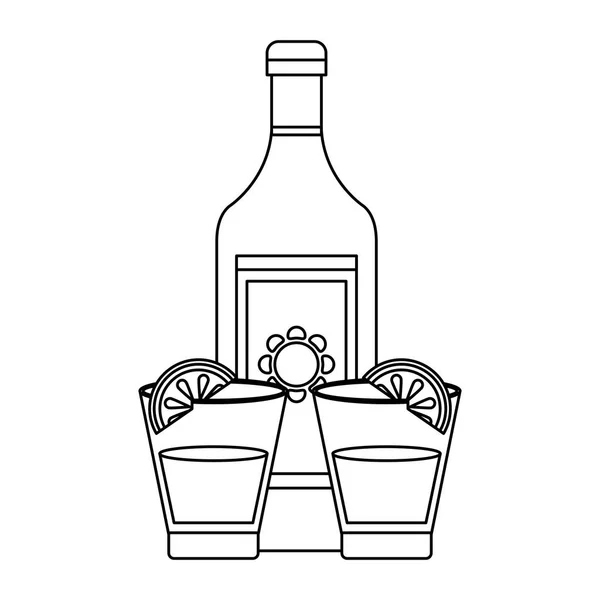 Mexický nápoj Tequila v černé a bílé — Stockový vektor